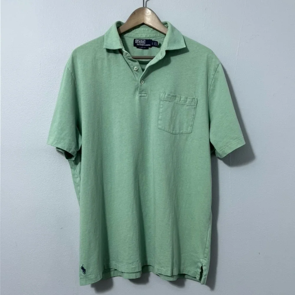 Polo Ralph Lauren Cotton-Linen Polo Shirt Men Large Green Classic Fit Pocket